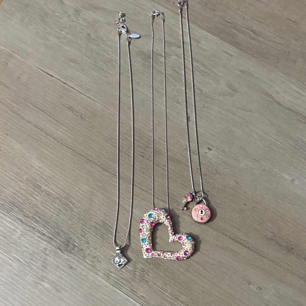 Silver tone necklaces with charms bundle preloved